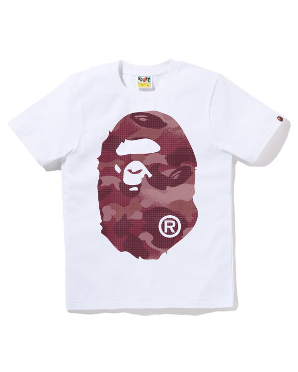 T Shirts Bape Grid Camo Big Ape Head Femme Blanche | QOWUZ4390