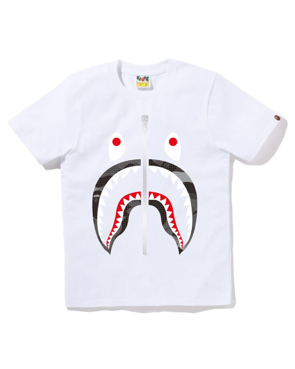 T Shirts Bape Grid Camo Shark Femme Blanche | TBSYA4108