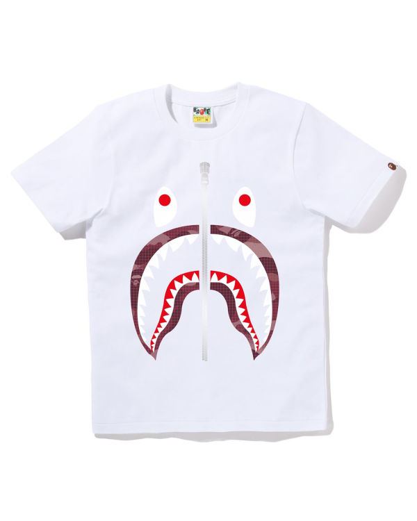 T Shirts Bape Grid Camo Shark Femme Blanche | YRJXC9254