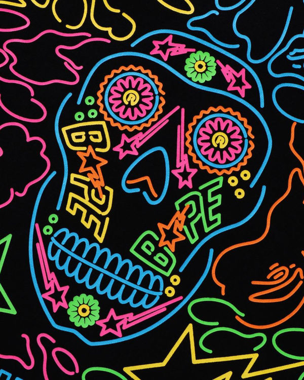 T Shirts Bape Halloween Neon Mexican Skull Homme Noir | RPGDF1364