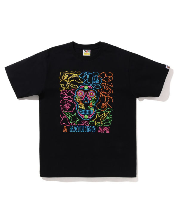 T Shirts Bape Halloween Neon Mexican Skull Homme Noir | RPGDF1364