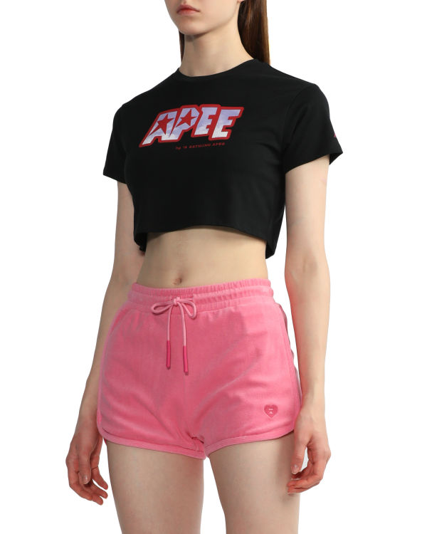 T Shirts Bape Logo printed crop Femme Noir | EOUXB6508