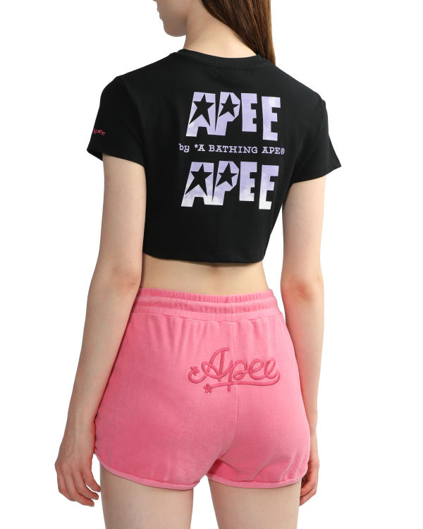 T Shirts Bape Logo printed crop Femme Noir | EOUXB6508