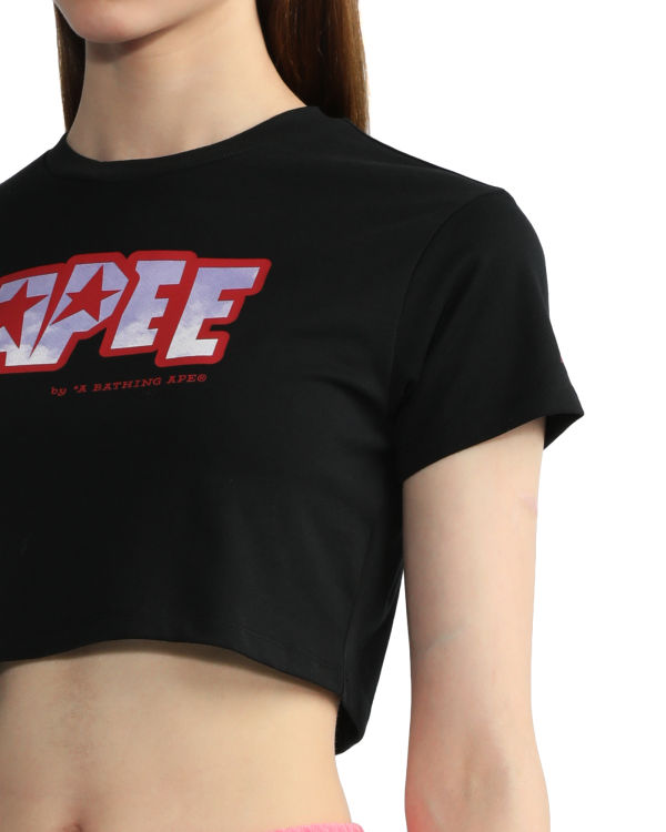 T Shirts Bape Logo printed crop Femme Noir | EOUXB6508