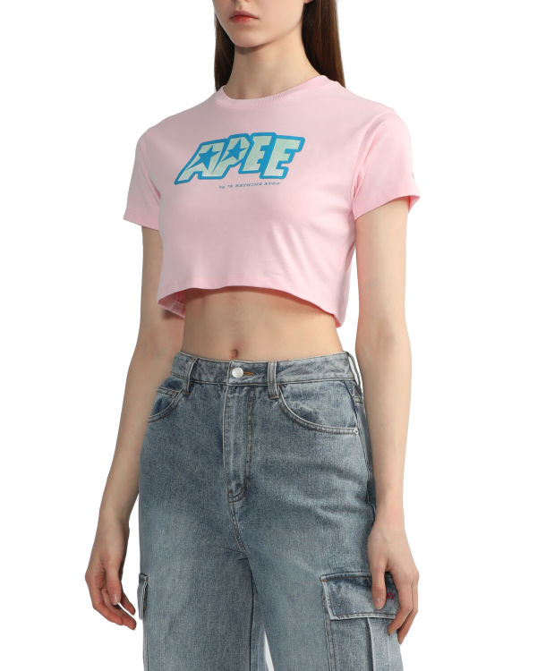 T Shirts Bape Logo printed crop Femme Rose | NDCRZ5628