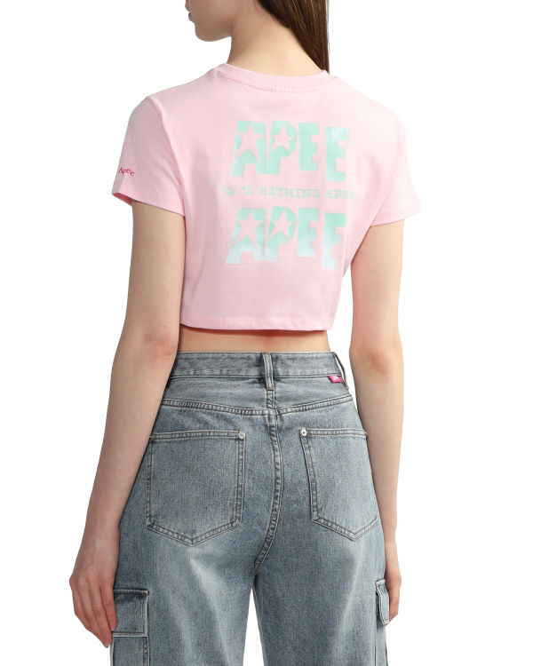 T Shirts Bape Logo printed crop Femme Rose | NDCRZ5628