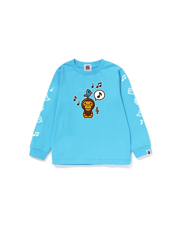 T Shirts Bape Milo Speech Balloon L/S #2 Enfant Bleu | AKQSM8371