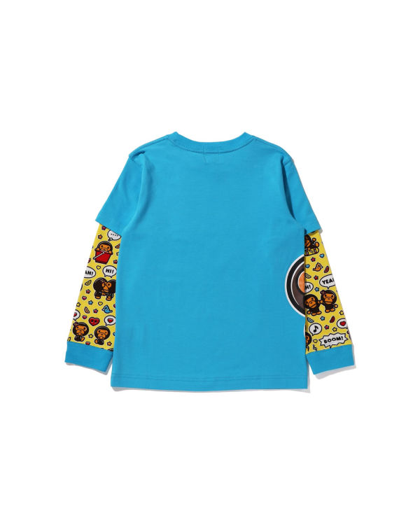 T Shirts Bape Milo Speech Balloon Layered L/S Enfant Bleu | STHVJ5381