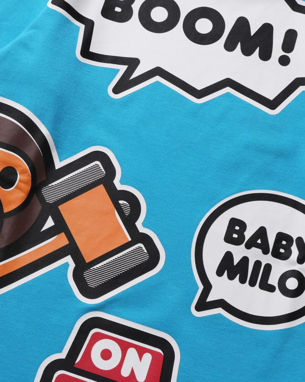 T Shirts Bape Milo Speech Balloon Layered L/S Enfant Bleu | STHVJ5381