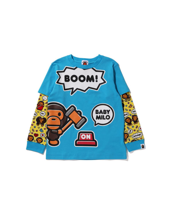 T Shirts Bape Milo Speech Balloon Layered L/S Enfant Bleu | STHVJ5381