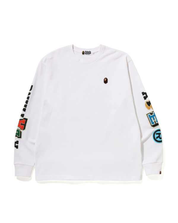 T Shirts Bape Multi Fonts Relaxed Fit L/S Homme Blanche | NYCEO7852