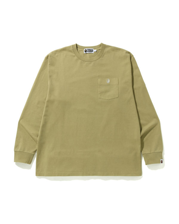 T Shirts Bape Overdye One Point Pocket Relaxed Fit L/S Homme Beige | HXNFI1908