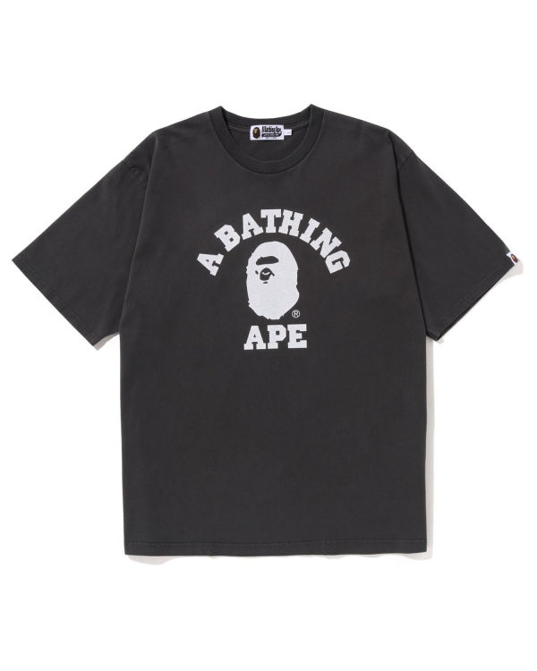 T Shirts Bape Pigment Dyed College Relaxed Fit Homme Noir | NVBPD0975