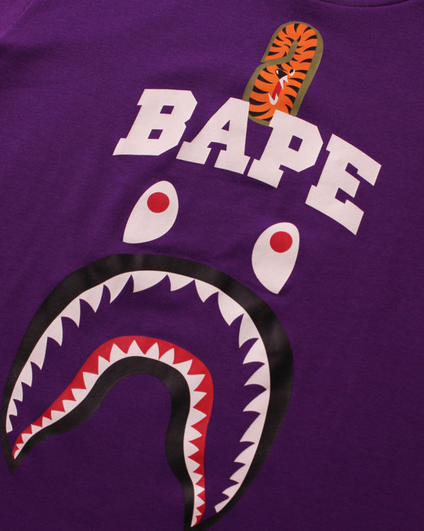 T Shirts Bape Shark Print Enfant Violette | SQMPH4937