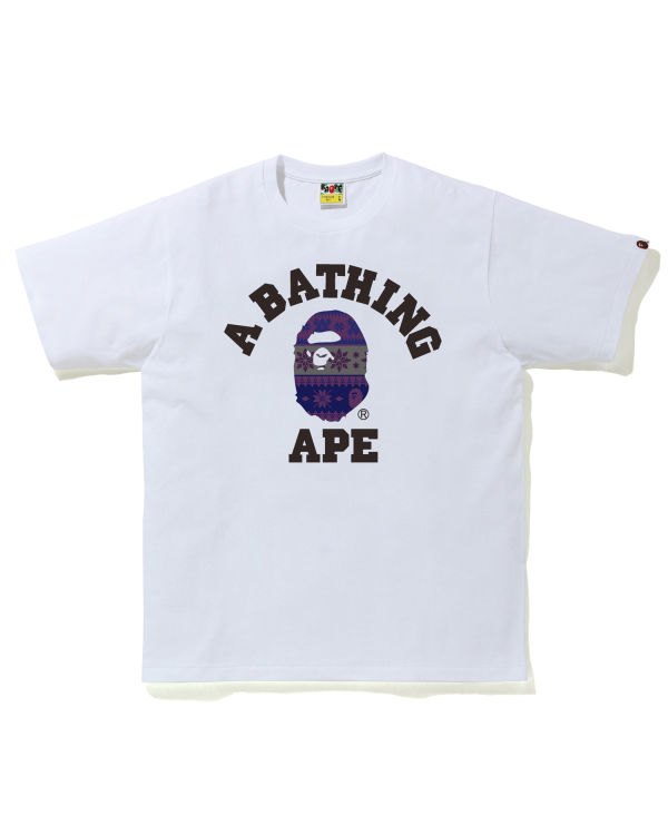 T Shirts Bape Snow Pattern College Homme Blanche | SGOXA5432