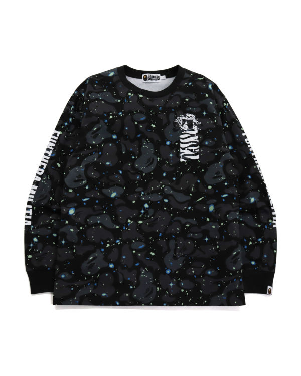 T Shirts Bape Space Camo Tiger L/S Homme Noir | PTRWV6130