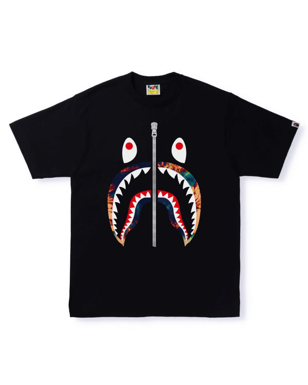 T Shirts Bape Tie Dye Shark Homme Noir | RWDQO3796