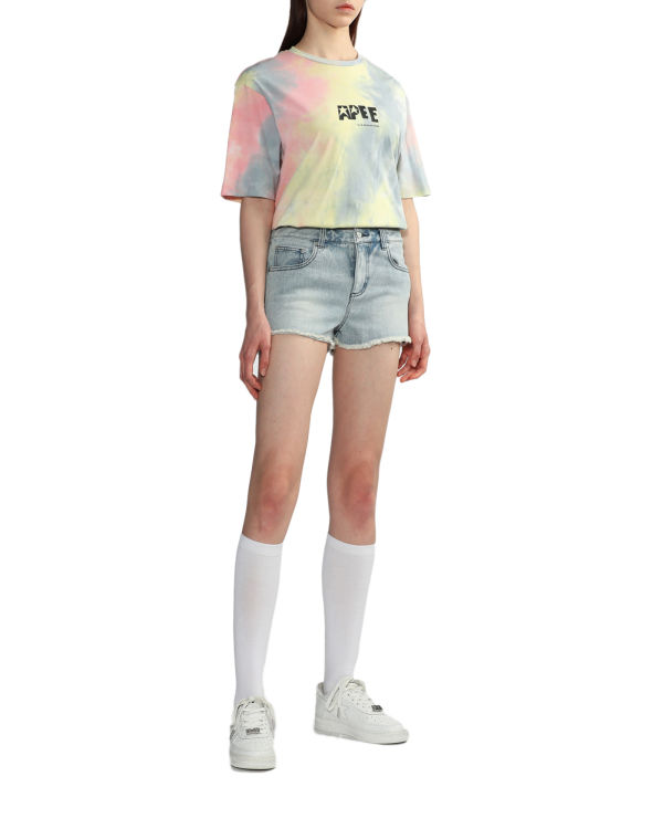 T Shirts Bape Tie-dye graphic slit Femme Rose | OUMGV6192