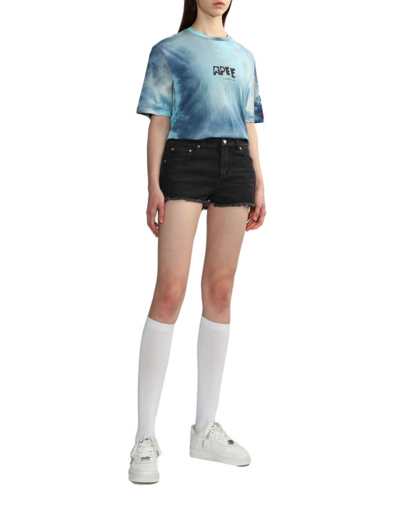 T Shirts Bape Tie-dye graphic slit Femme Bleu | YUWLF1865