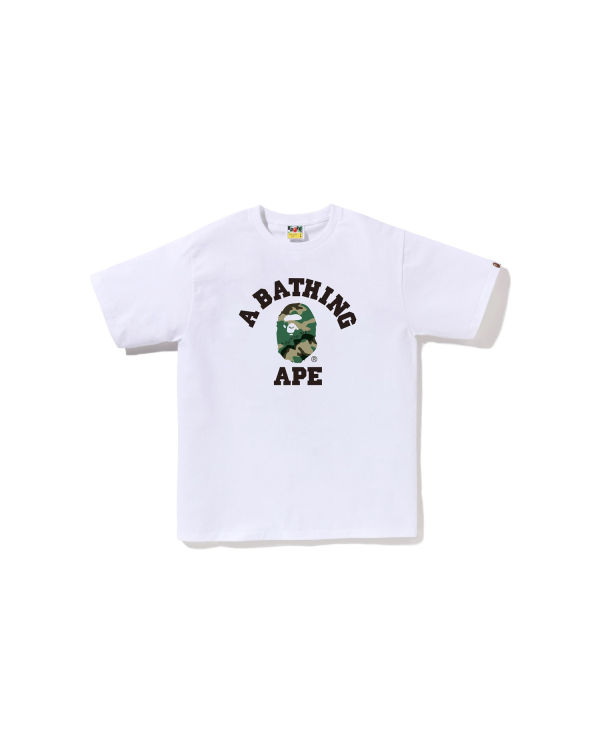 T Shirts Bape Woodland and Camo College Homme Blanche | CEYLG7529