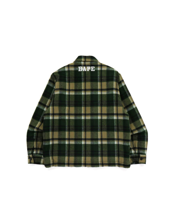 Vestes Bape Check Zip CPO Homme Vert | IOQCZ8572