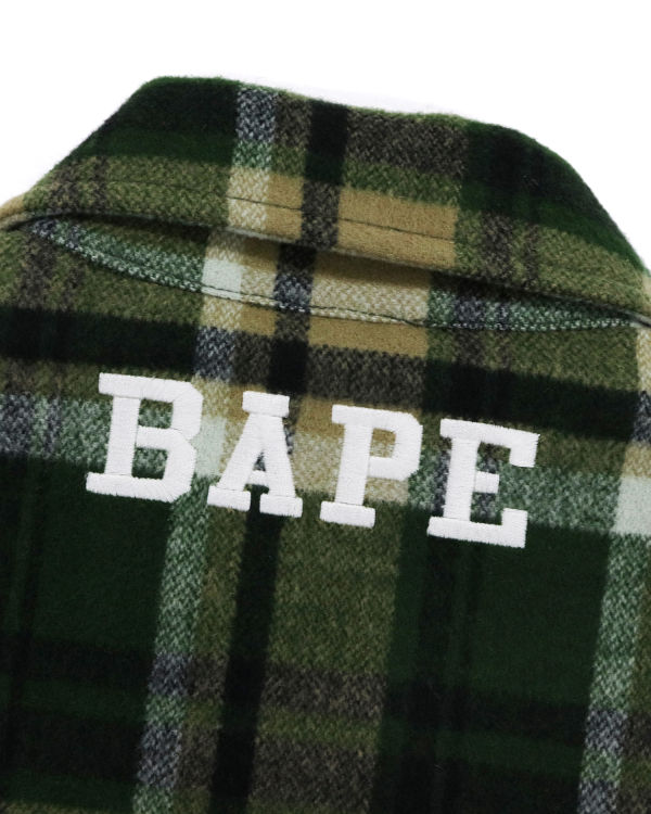 Vestes Bape Check Zip CPO Homme Vert | IOQCZ8572