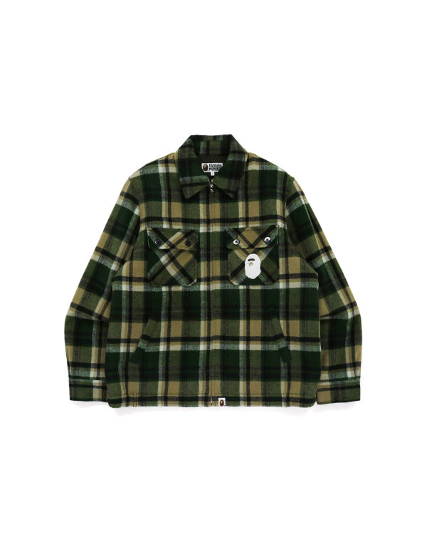 Vestes Bape Check Zip CPO Homme Vert | IOQCZ8572