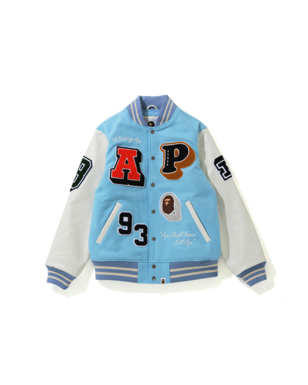 Vestes Bape Crazy Patch Varsity Homme Bleu | PANHK6032