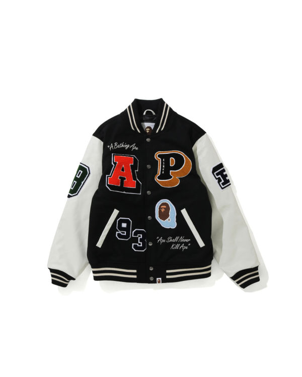 Vestes Bape Crazy Patch Varsity Homme Noir | UIPGR1962